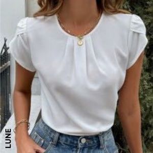 Plicated detail petal sleeve blouse